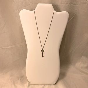 925 Sterling Silver, Diamond Heart Key Pendant and Necklace.